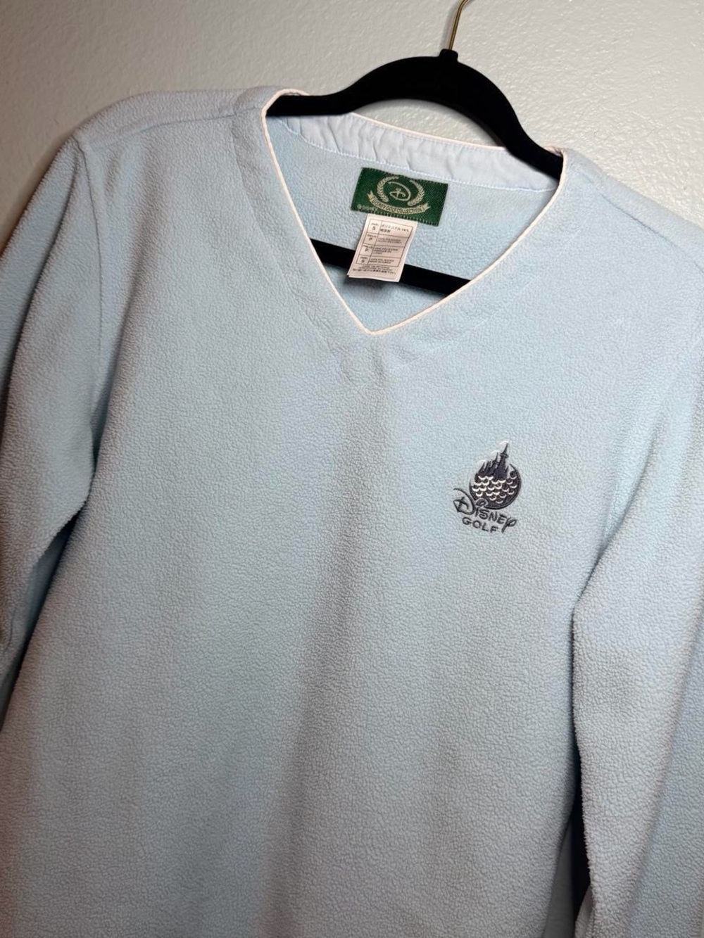 Disney Women’s Pale Blue V-Neck Sweater with Golf Logo